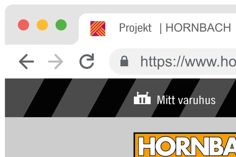 Webbplatsvy för Hornbach i webbläsaren