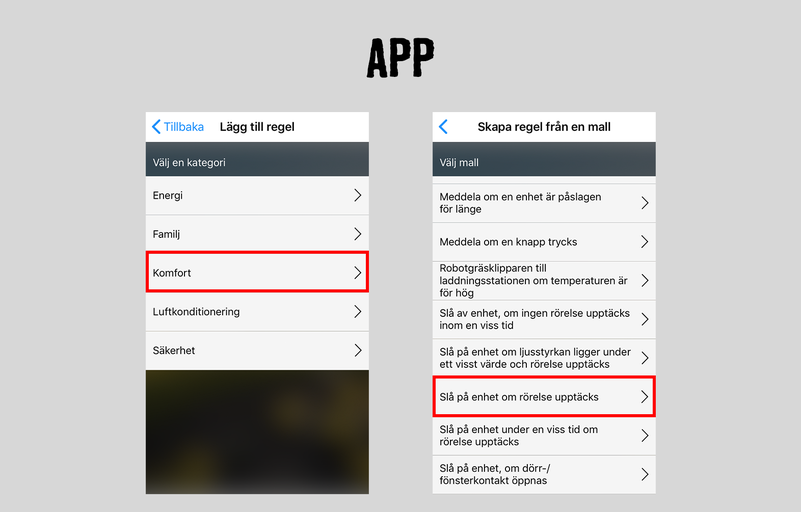 App-vy med alternativ för regelkonfiguration