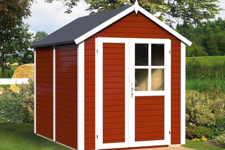 Trädgårdshus med dubbeldörr och fönster