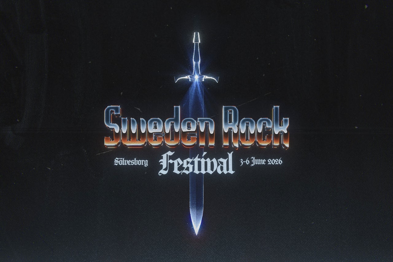 Sweden Rock Festival logotyp med ett vertikalt svärd, Sölvesborg, 3 till 6 juni 2026.