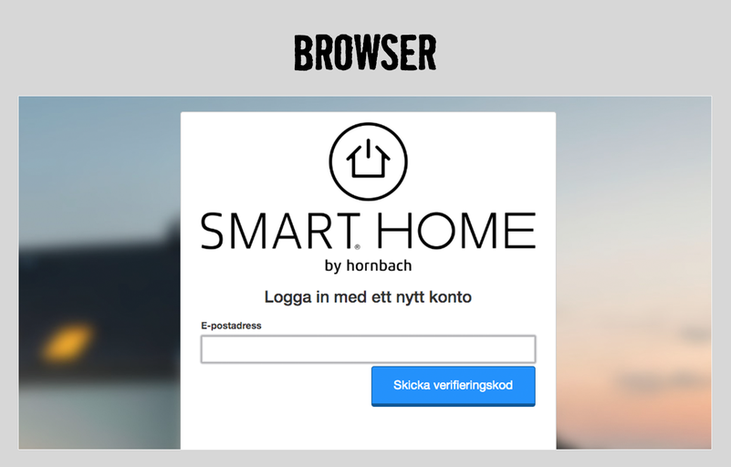 Webbläsarvy av Smart Home-inloggningsområdet från Hornbach