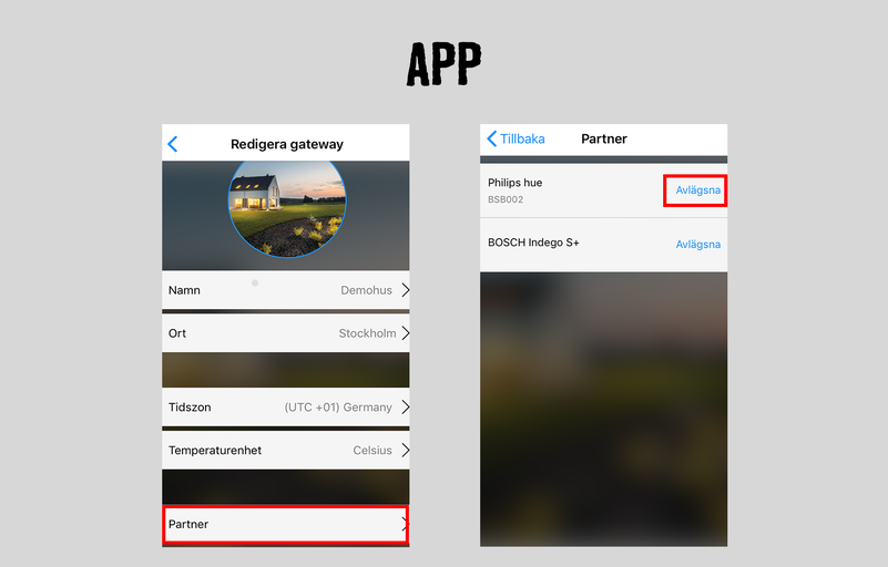Appvy med inställningar för en gateway och partner