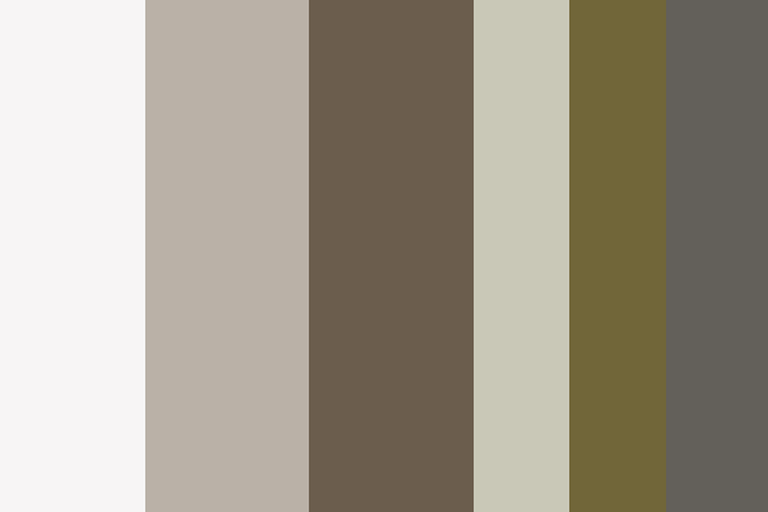 Färgpalett med olika neutrala och jordnära nyanser för design av väggfärger eller interiörer.