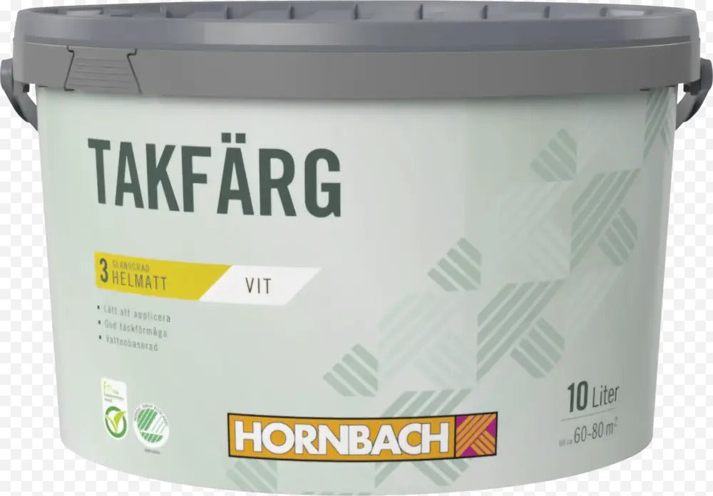 Hink med vit takfärg, 10 liter, lämplig för 60 till 80 kvadratmeter