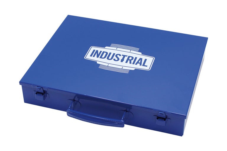 Verktygslåda av metall med handtag och stängning