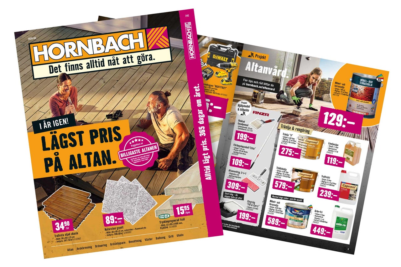 Hornbach reklam för trädgårdsdesign och underhållsprodukter.