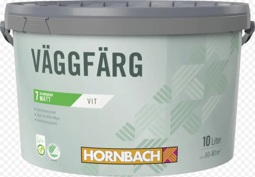 Hink med tio liter matt, vit väggfärg från Hornbach