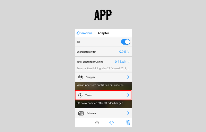 Appvy med energiinställningar och timerfunktion