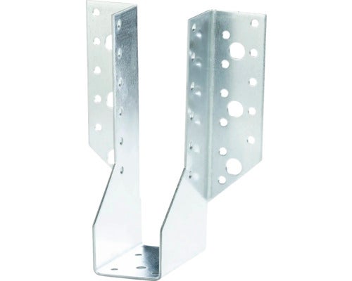 Balksko av förzinkat stål med utvändiga flikar för träförbindningar.