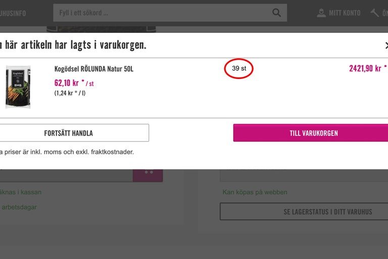 Orderbekräftelsefönster för Rölunda Natur planteringsjord 50 liter, 39 stycken