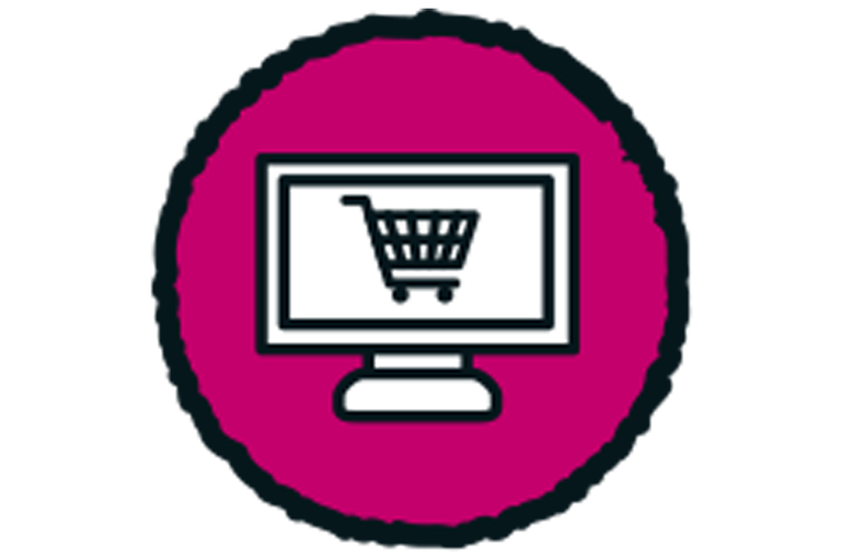 Symbol för online shopping med dator och kundvagn