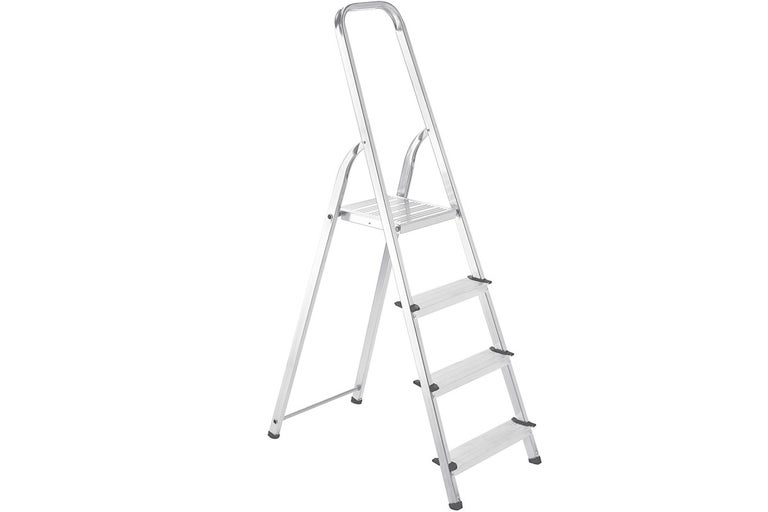 Aluminium hushållsstege med fyra steg och handtag