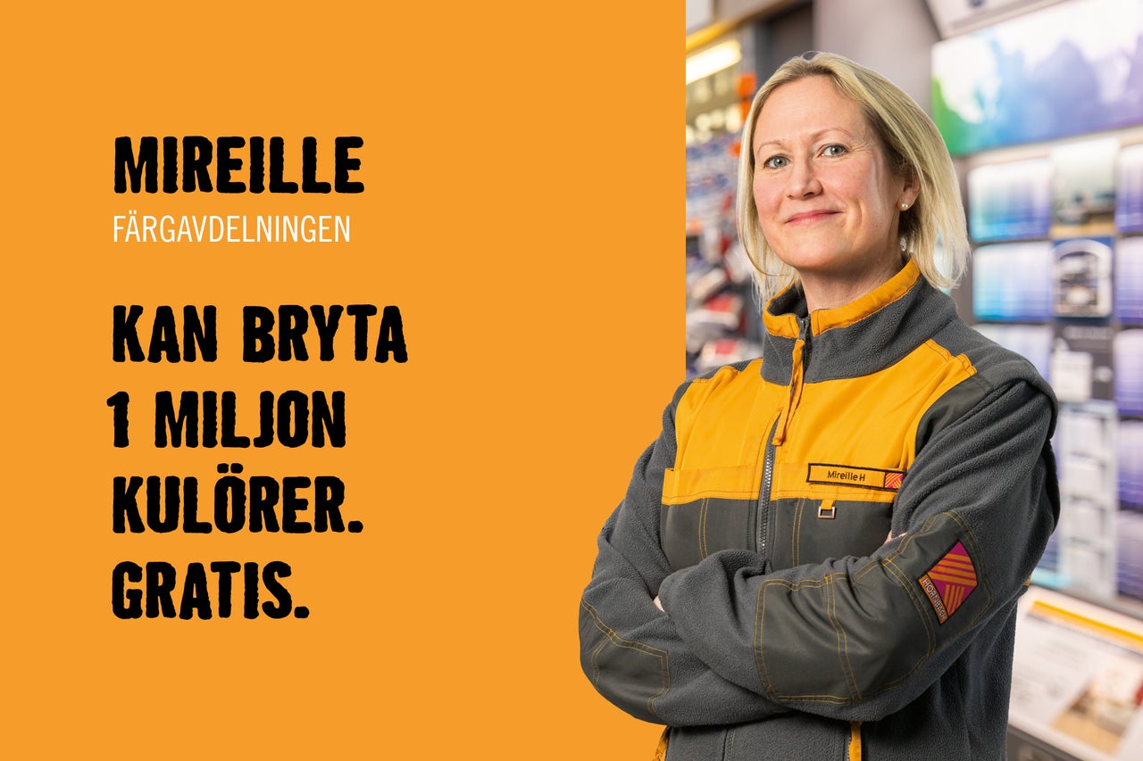Medarbetare på färgavdelningen erbjuder gratis blandning av en miljon nyanser