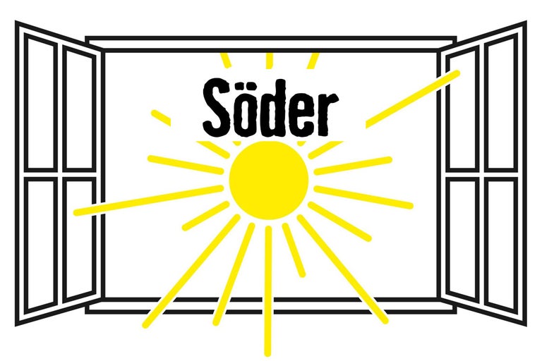 Söder bokstäver framför ett öppet fönster med solstrålar