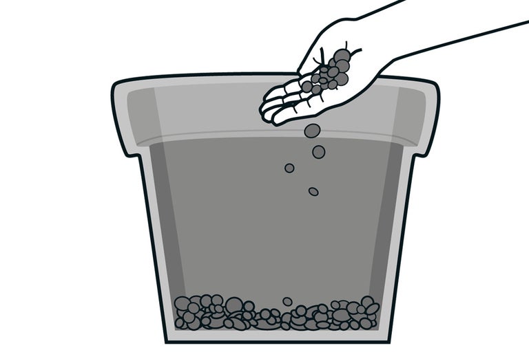 Illustration: Hand fyller blomkruka med substrat