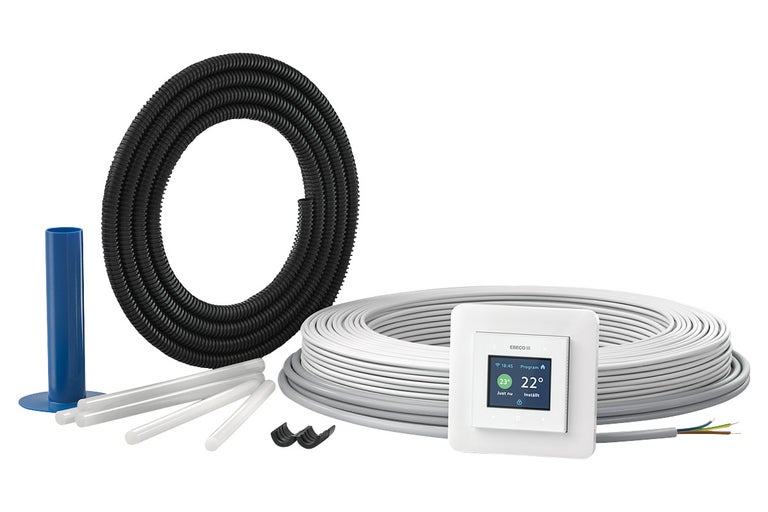 Ebeco golvvärmeset med termostat, kabel, skyddsrör och tillbehör