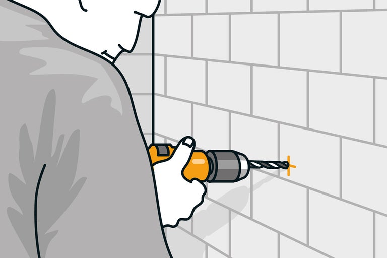 Illustration av en person som borrar ett hål i en vägg med en borrmaskin
