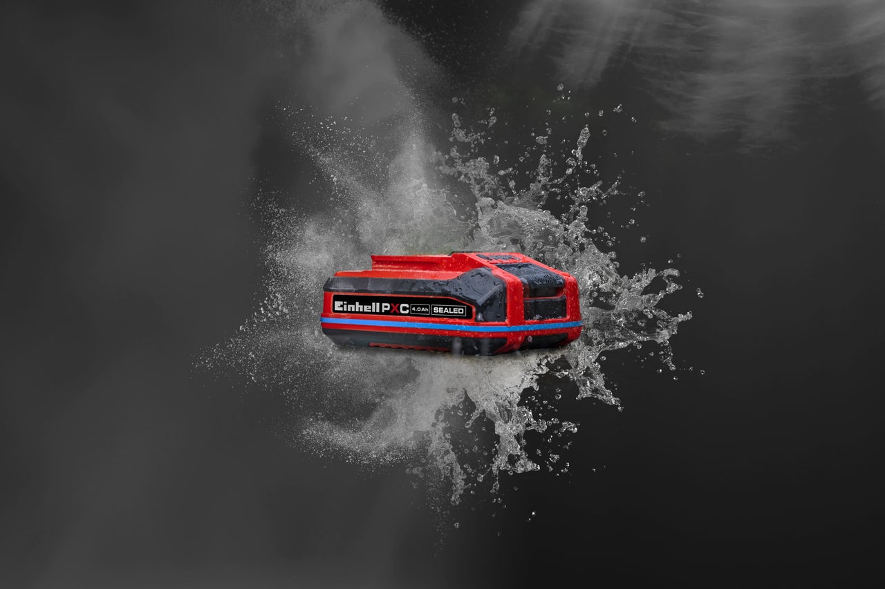 Einhell Power X-Change batteri 4,0 amperetimmar SEALED, dammskyddat och skyddat mot vattenstänk.