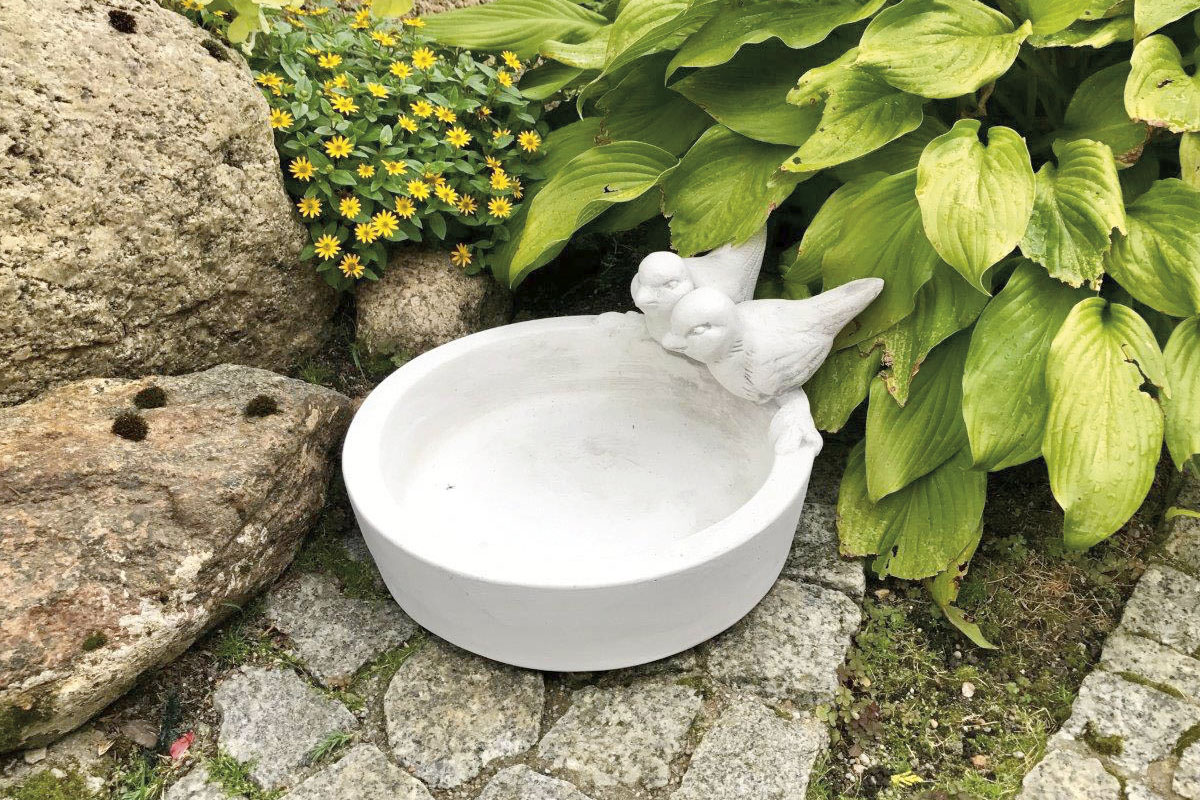 Fågelbad i stengods med fågeldesign för trädgården