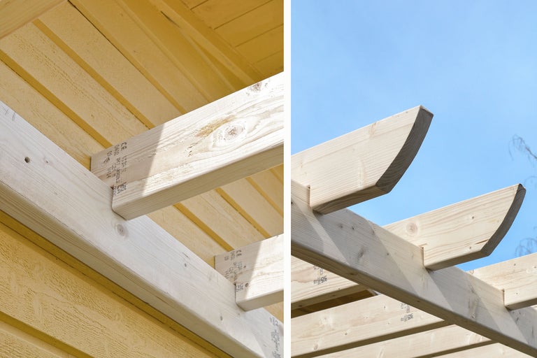 Detaljvy av en träkonstruktion i trädgården