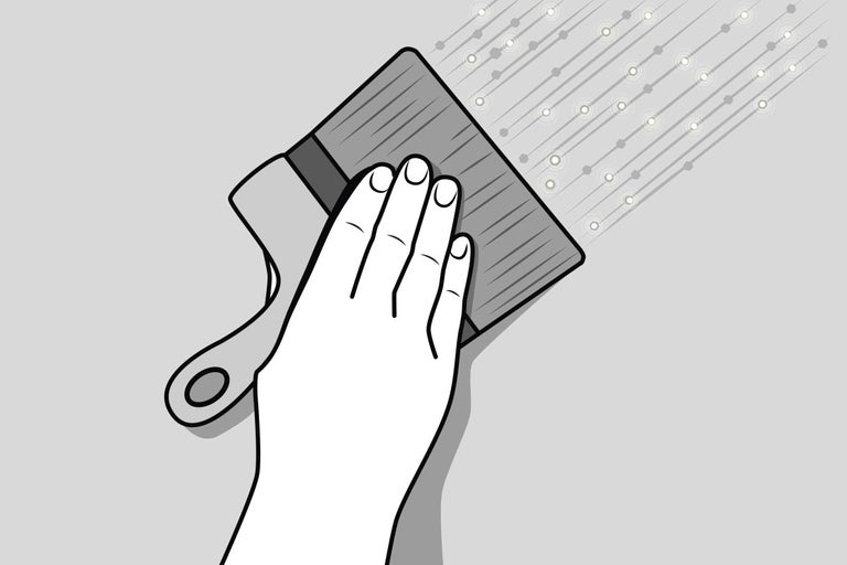 Illustration av en hand som applicerar LED-tapeter med en borste.