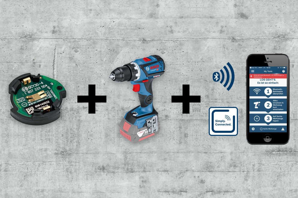Illustration av Bluetooth-funktionen hos en sladdlös skruvdragare med tillhörande smartphone-app
