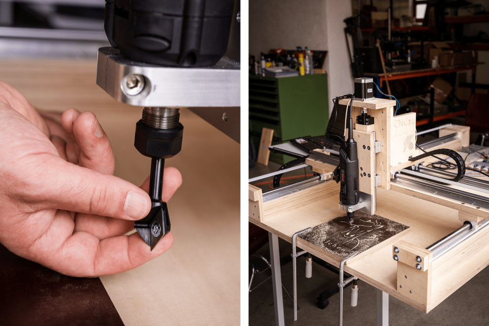 Sedan bearbetas mallen i CAM programmet. Fräsen fästs i motorn. Sedan fräser CNC14 maskinen ut konturerna av ett hästhuvud. Sedan bearbetas mallen i CAM programmet. Fräsen fästs i motorn. Sedan fräser CNC14 maskinen ut konturerna av ett hästhuvud.