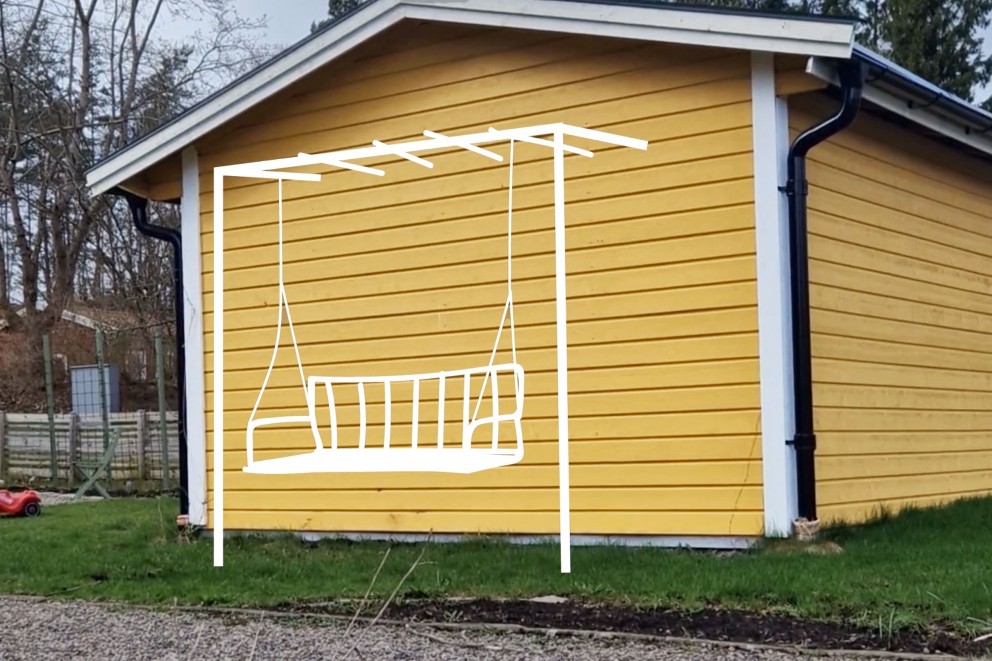 Pergola med hängsoffa skiss Pergola med hängsoffa skiss