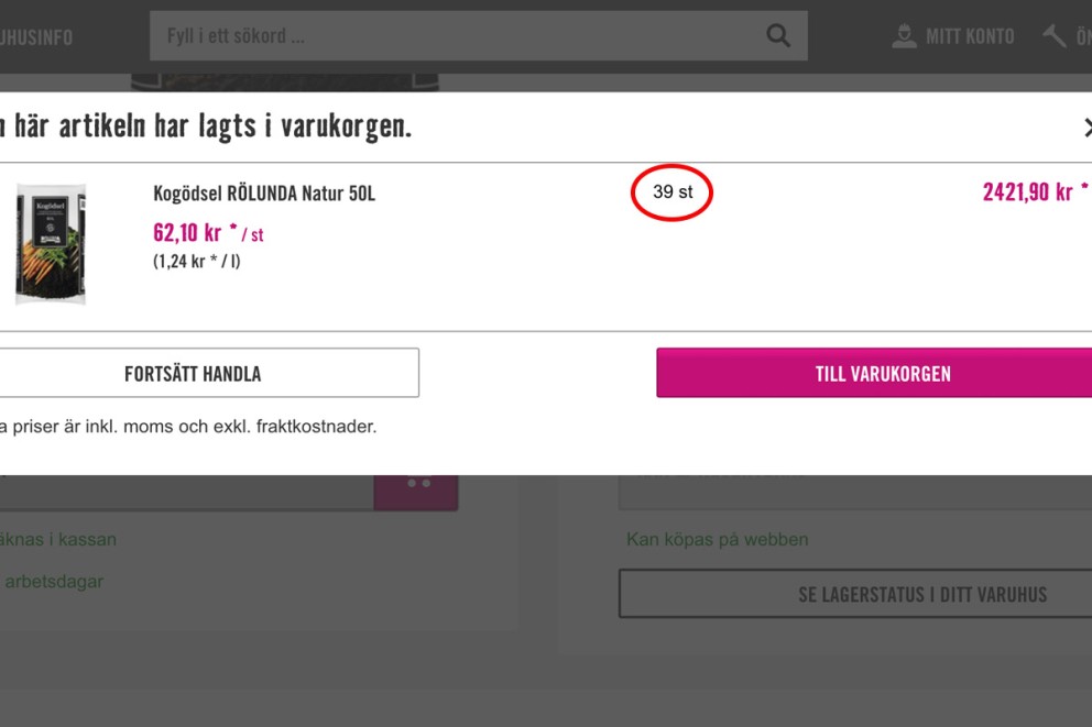Orderbekräftelsefönster för Rölunda Natur planteringsjord 50 liter, 39 stycken