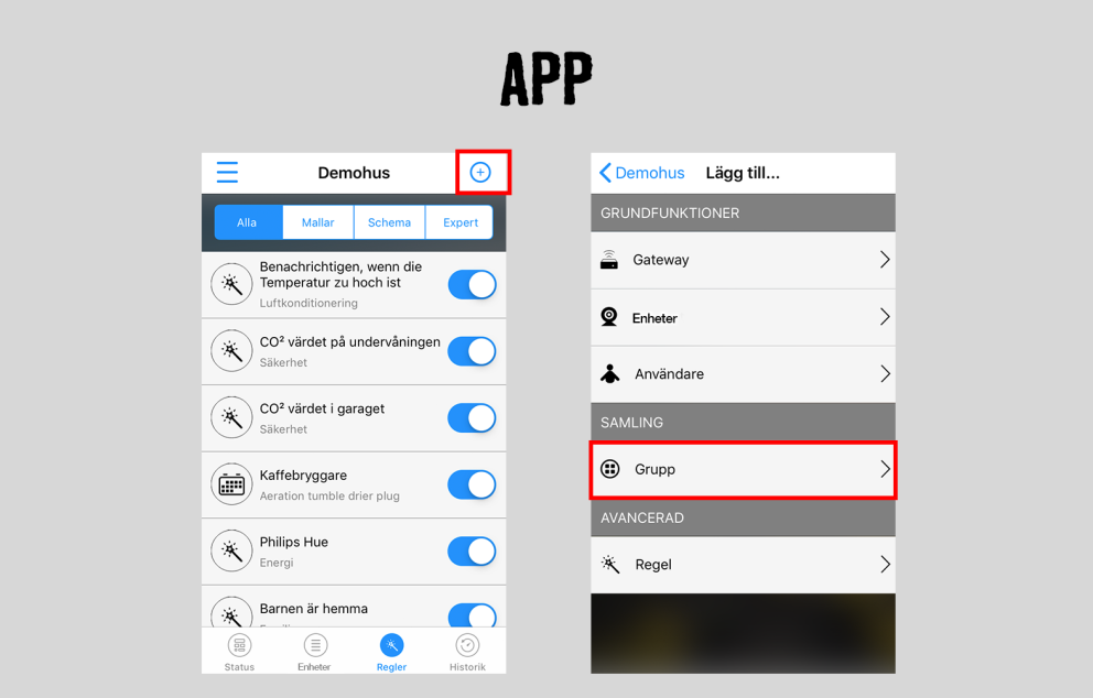 App-vy med huskontrollalternativ