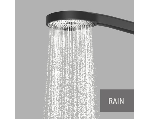 Svart duschhuvud med regnfunktion