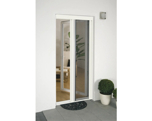 Myggnätsdörr med insektsrullgardin i dörrkarmen