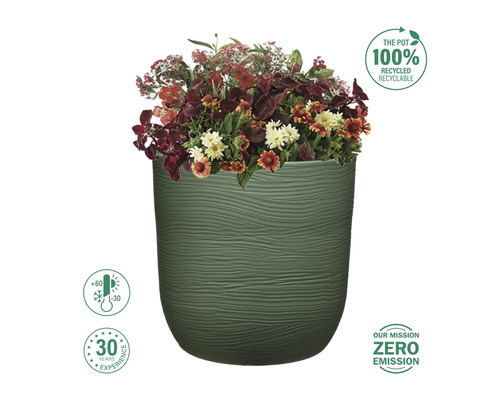 Blomkruka med säsongsbetonad plantering, 100 procent återvinningsbar, temperaturbeständig från -30 till +60 grader, 30 års erfarenhet, nollutsläppsmål