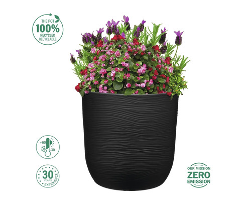 Svart blomkruka med blomsterarrangemang, återvinningsbar, temperaturbeständig, 30 års erfarenhet, nollutsläppsmål