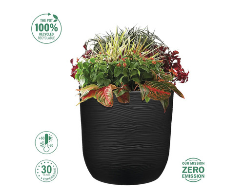 Svart blomkruka med växter