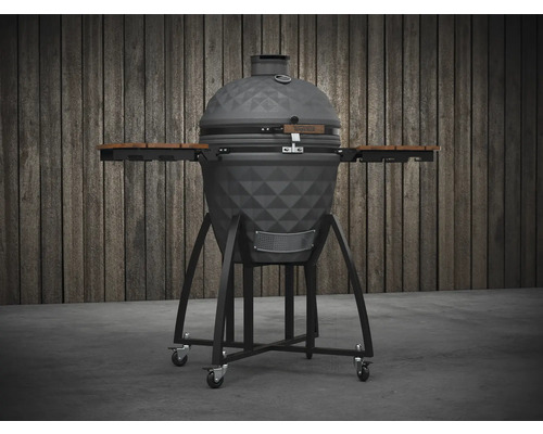 Keramisk grill med sidobord och hjul