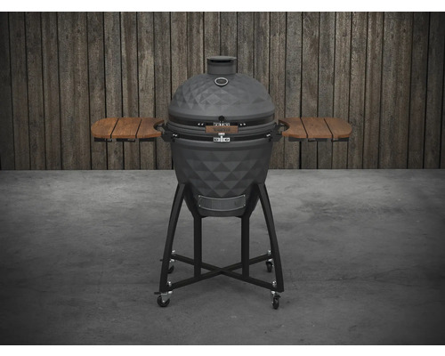 Keramisk grill med sidobord och hjul