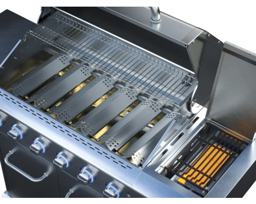 Gasolgrill i rostfritt stål med grillgaller och lock