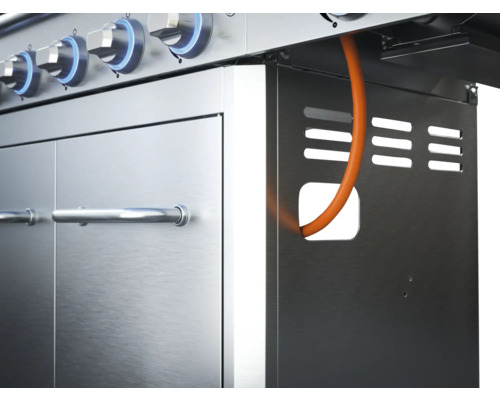 Grill i rostfritt stål med gasanslutning och reglage