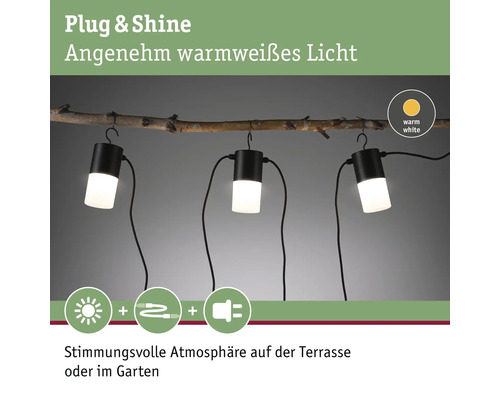 Plug and Shine ljusslinga med varmvitt ljus för stämningsfull belysning av altan eller trädgård