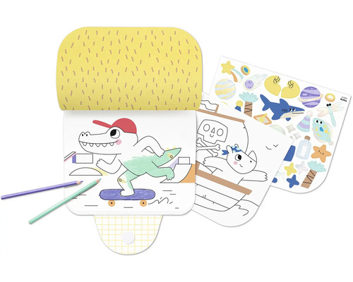 Målarbok med krokodiltema, klistermärken och färgpennor