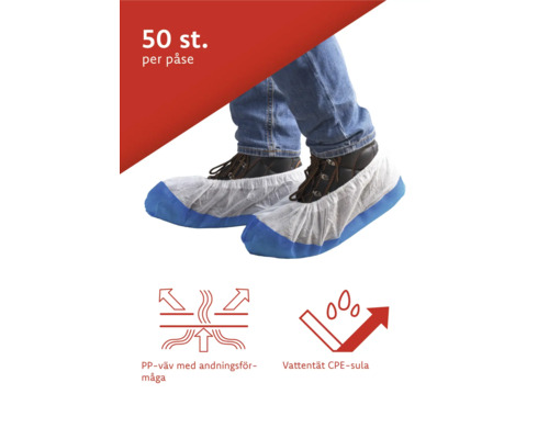 Ett par skor med skoöverdrag, 50 stycken per förpackning, polypropylenväv med andningsförmåga, vattentät CPE-sula
