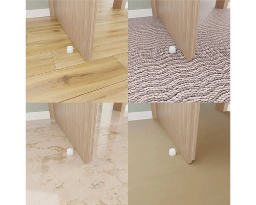 Collage av olika golvbeläggningar med dörr och dörrstopp