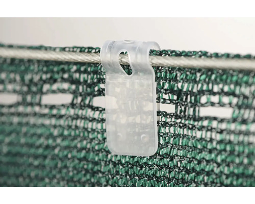 Fästklämma för insynsskyddsnät på en vajer