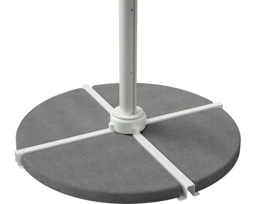 Grått parasollstativ med vit ram och stång