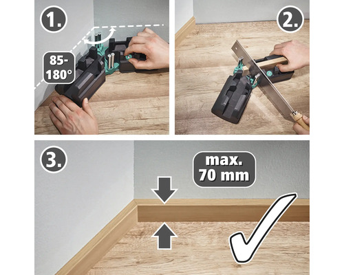 Instruktioner för användning av en geringslåda för att såga golvlister