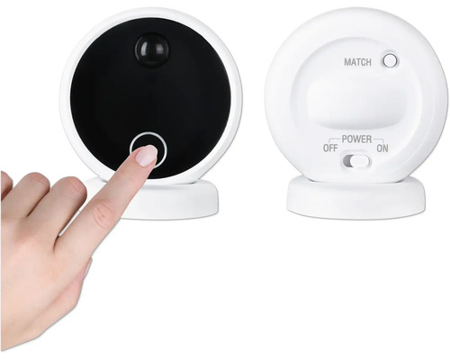 Trådlös övervakningskamera med finger på knappen