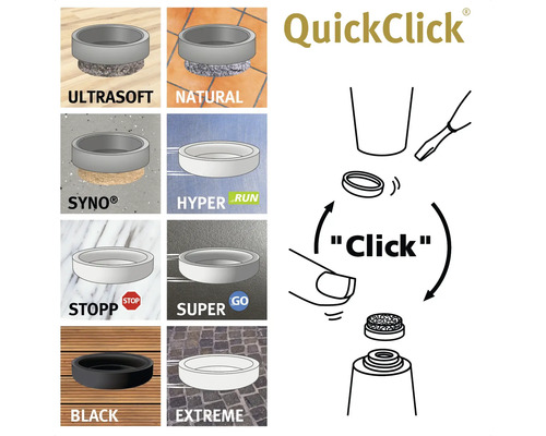 QuickClick glid för olika golvbeläggningar och användningsområden