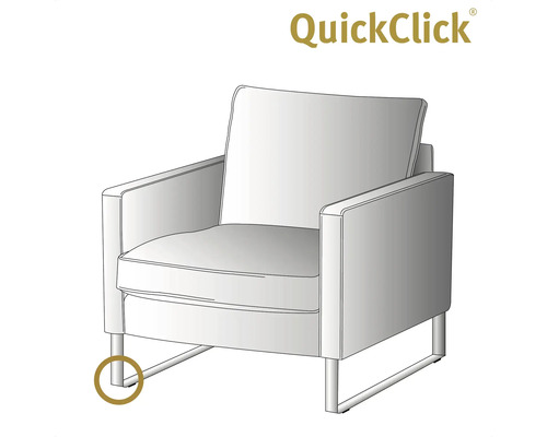 Bild av en fåtölj med QuickClick-logotypen