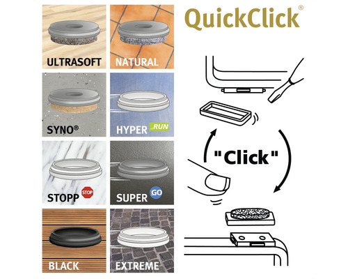 QuickClick glidvarianter och monteringsanvisningar